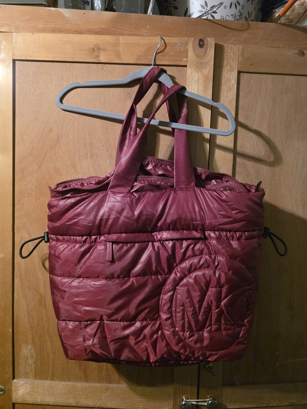 Quilted Puffer Tote Bag - Wine Red